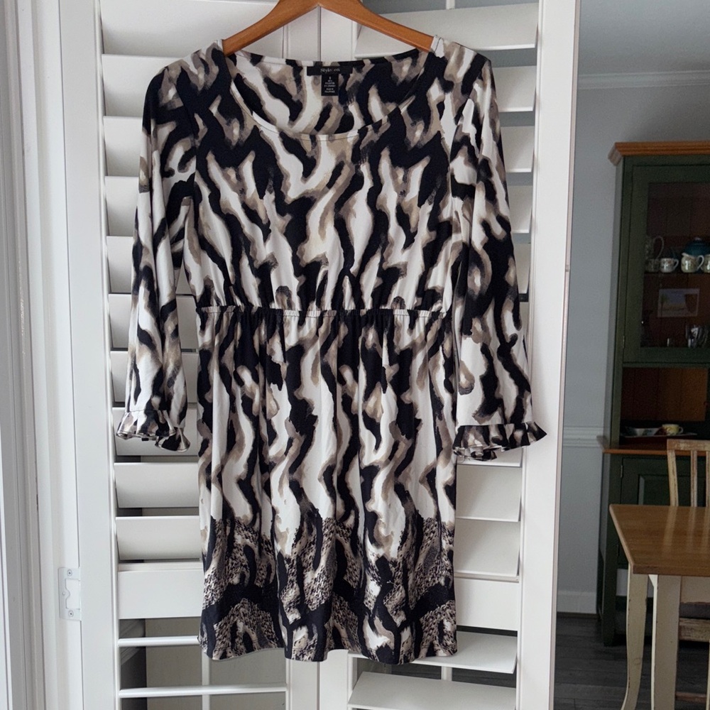 Style & Co. Black and Tan Animal Print Top